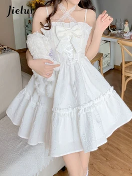 Vasarinė balta Lolita mini suknelė Moterys Kawaii drabužiai Vintage Fairy Strap suknelė Moteriška laisvalaikio elegantiška vieno gabalo suknelė