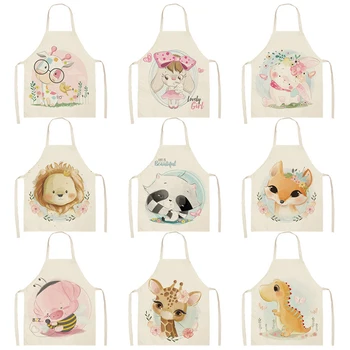 Little Fresh Cartoon Animal Kitchen Polysterflax Blended Yarn Apron Male Pattern Children's Sleeveless Household Cleaning Tool