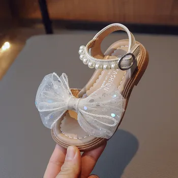 Girl Marle Big Bowtie Open Toes Sandals Little Kid Hoop & Loop Summer Shoes 2023 Child Baby Fashion Flat Beach Sandal 22-37