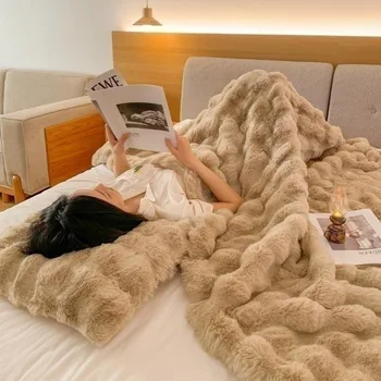 Dirbtinis triušio kailis Laisvalaikio užvalkalas Antklodė Lengva prabangi paprasta sofos antklodė Oro kondicionierius Antklodė Šiltas napas Vilnos antklodė