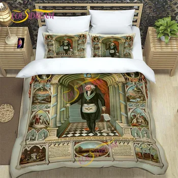 Masony Set Free and Accepted Masons Duvet Brotherhood Organization Print Quilt Cover Family Pillow Cover Bedroom Londing