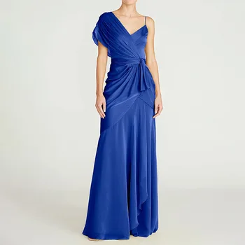 Elegantiškos ilgos vakarinės suknelės moterims Veliūras Vieno peties grindų ilgio A-Line Prom vakarėlis Specialus renginys Vestuvių svečių šventė 2023