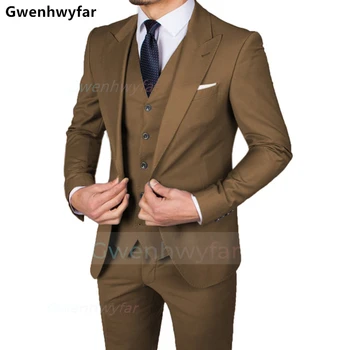 Gwenhwyfar 2023 Notch Lapel 2 Button vyriškas kostiumas vestuvėms Verslo vyriškų kostiumų rinkinys 3 dalys (švarkas+liemenė+kelnės) Trajes de Hombre