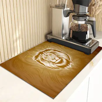 Fantasy Lion Print Kavos aparatas Išleidimo kilimėlis Kotedžas Kotedžas Virtuvės stalviršis Sugeriantis kilimėlis Sausas neslystantis baro stalas plaunamas kanalizacijos padas