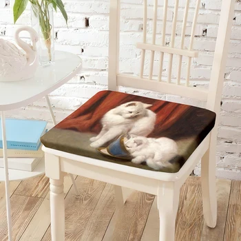 Aliejinė tapyba Balta katė Spausdinti Kėdės pagalvėlė Kvadratinės sėdynių pagalvėlės Minkštos kvėpuojančios kėdės Pagalvėlė lauko svetainei Miegamojo dekoras