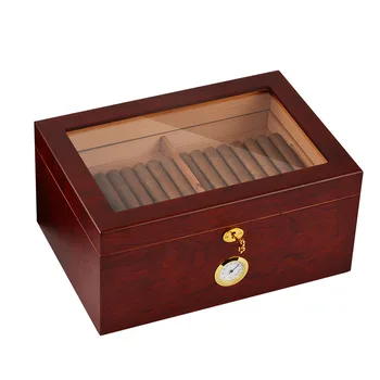 Double Highlight Humidor Natural Cedar Cigar Storage Box Glass Top Storage Cigar Box with Humidifier Hygrometer