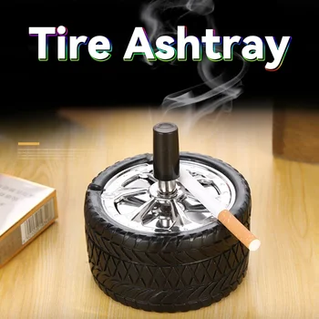 2024 Naujas automobilis Creative Tyre Hub Rotating Style Fashion Ash Tray Alloy Round Smokeless Press Up Ashtray