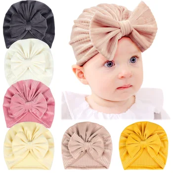 12 PCS/Lot 2023 Naujas velvetinis mazgas Bow Baby Beanie Hat Kūdikių mažyliai Ausų šiltesnis Turbanas Galvos apdangalas Kūdikių plaukų aksesuarai