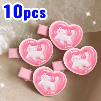 Sweet Lovely Pink Cats Hair Clips Girls Cute Love Heart Kids Duckbill Clip Hairpin Cartoon Kitten Barrette Pins Hair Accessories