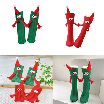 Kalėdinės rankinės kojinės Magnetinės kojinės Juokingos derančios poros kojinės su naujumu 3D Kalėdų senelio skrybėlė suaugusiems vaikams M6CD