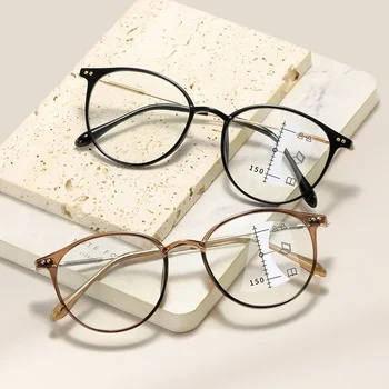 Moterys Vyrai Apvalaus rėmo daugiažidininiai akiniai Unisex mėlyna šviesa Blokuojantys progresyvūs skaitymo akiniai Netoli Tolimosios presbiopijos akiniai