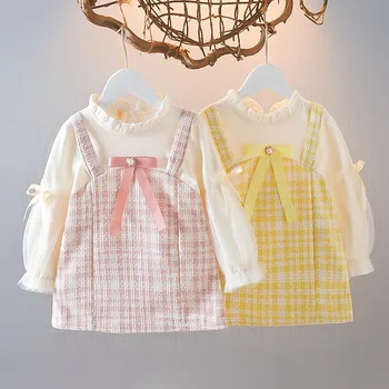 New Toddler Baby Girl Dress Autumn Sweet Style Long Sleeve Princess Dress Plaid A-line Sijonas Kid Clothes Baby Vestido 0-3Y
