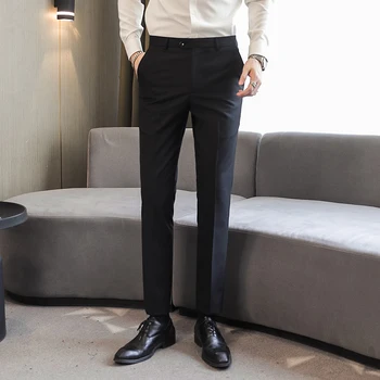 England Style Vyriško kostiumo kelnės Spalvos Slim Fit Tiesios ilgos kelnės Oficialus verslo darbas Uniforma Vestuvių apačia plius dydis