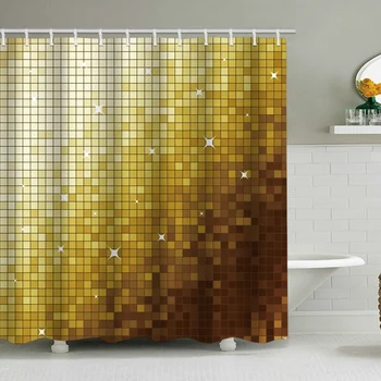Auksinės mozaikos geometrinės dušo užuolaidos vonios kambario komplektas pasirenkamas neslidus grindų kilimėlis ir tualeto grindų kilimėlių rinkinys
