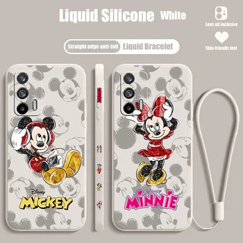 Minnie Mickey Mouse For OPPO Realme Q5i Q3S GT NEO 3T 2 Master XT X7 X2 V23 C30 C21Y C11 Liquid Left Rope telefono dėklas