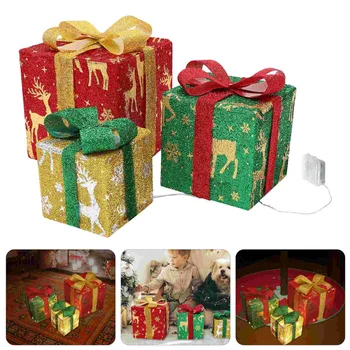 Kalėdinės apšviestos dovanų dėžutės dekoracijos Kojinės Kalėdų eglutės žiburiai Maži dėklai Stalas Langas Scenos dėžutės
