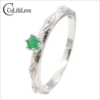 Elegantiškas 925 sidabrinis smaragdinis žiedas 3 mm natūralus SI klasės smaragdinis sidabrinis žiedas sterlingas sidabrinis smaragdinis papuošalas romantiška dovana mergaitei