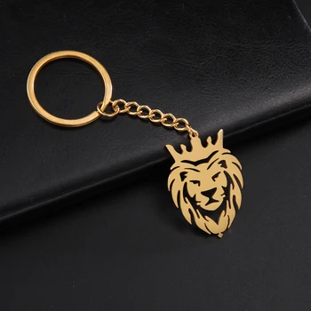 JDZQJ nerūdijančio plieno raktų pakabukas vyrams Berniukai Karaliaus liūto galvos pakabuko raktų pakabukas Aukso spalvos gražus simbolis Gyvūnų papuošalai Dovanos