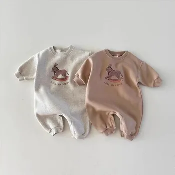 2024 Spring New Baby Long Sleeve Romper Boy Girl Newborn Fashion Cartoon Print Jumpsuit Cotton Infant Casual Clothes 0-24M