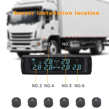 Autotruck TMPS Solar 6 jutikliai Automobilių padangų slėgio stebėjimo sistema Skaitmeninis sunkvežimių padangų testerio signalizacijos diagnostikos įrankių monitorius