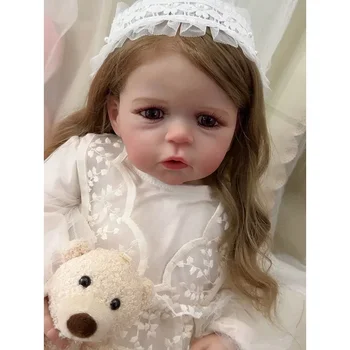 24inch Atgimusi mažylio mergaitės lėlė jau nudažyta Baigta princesės lėlė Sandie Populiari tikroviška švelnaus prisilietimo 3D odos meno lėlė