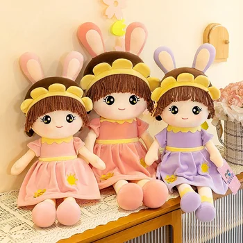 45-90cm Kawaii saulėgrąžų mergaičių lėlė su zuikio ausimis minkštas kimštas mielas humanoidinis kūnas lėlės dėvi suknelę Pliušiniai žaislai vaikams Dovanos