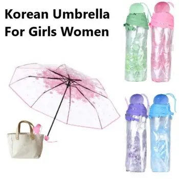 Korėjietiškas skėtis sulankstomas Mielas korėjietiškas mini šviežias paprastas vyšnių žiedas Skaidrūs japoniški skėčiai Puiki dovana mergaitėms