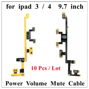 10Pcs / Lot Power Volume On Off Side Key Mute Button Flex Cable Replacement for iPad 3 3rd 4 4th Gen 9.7 Inch