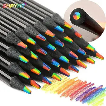 1Pc 7 spalvų gradiento vaivorykštės pieštukai Jumbo spalvos pieštukai Įvairiaspalviai pieštukai menui Piešimas Spalvinimas Eskizas Atsitiktinė spalva