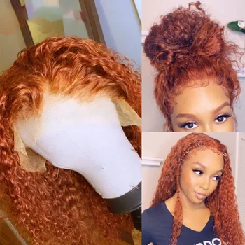 Ginger Orange 26 colių ilgio Kinky Garbanotas nėrinių priekinis perukas moterims BabyHair karščiui atspari natūrali plaukų linija Daily Cosplay perukas
