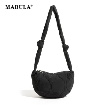 MABULA Knotted Cotton Padded Crossbody Pack for Women Trend Quilted BlackSling Puffer Shoulder Purse Winter Travel Bag