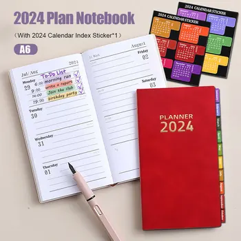 2024 Planner Notebook A6 Agenda Notepad 365 Days English Inside Page with Calendar Index Sticker Daily Plan Office School Supply