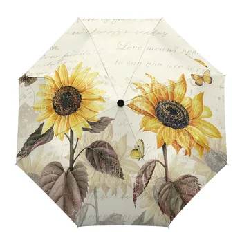 Vintažinės gėlės Drugeliai Geltona saulėgrąžos Automatinis skėtis Kelionės Sulankstomas skėtis Nešiojami skėčiai Skėčiai Skėčiai Atsparus vėjui