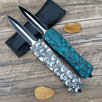 BM Quick AUT Open Outdoor Camping Knife 440C Blade ABS Handle Skull and Bones Patterned Knife Survival knife with clip