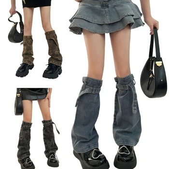 Moteriškos pėdų apdangalo kojinės Y2K Girl Punk sagstomi džinsai Platėjančių kojų šildytuvai Gatvės drabužiai M6CD
