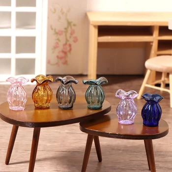 1Pc Lėlių namelis Miniatiūrinis stiklinis nėrinių vazos modeliavimas Lėlių namų baldų modelis 