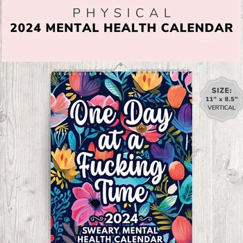 Juokingas psichinės sveikatos kalendorius 2024 m., Keiksmažodžių įkvepiantis kalendorius 2024 m., Gėlių kalendorius, Įkvepiantis kalendorius Stalas