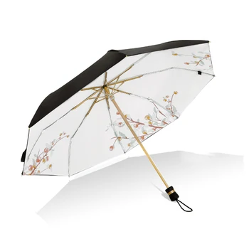 Dvisluoksnis automatinis skėtis sulankstomas Moterys Lietus Saulė Apsauga nuo UV spindulių Skėtis Vėjo nepralaidžios kelionės Maža juoda danga Mada