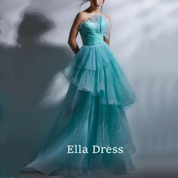 Ella Blue Pliated Tulle Luxury Celebrity Event Gown Tired Drape Sweetheart Ball Gown Custom Long Evening Gown Prom Dress