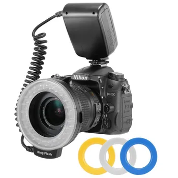 HD-130 RF-550D Blykstė 48vnt Makro LED žiedinės blykstės komplektas su 8 adapterių žiedu, skirtas Canon Nikon Pentax Olympus Panasonic DSLR fotoaparatas