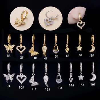 1Piece 9mm nerūdijančio plieno auskarai moterims Fashion Jewelry Heart Butterfly Moon Dangle Hoop Auskarai