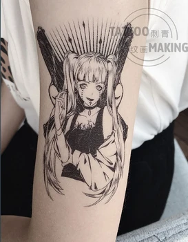 Anime Two Guns Girl Art Neperšlampamos sultys Tatuiruočių lipdukai Netikros tatuiruotės moteriai Vyras Tamsus klounas Mergina Laikinas tatuiruotės kūnas