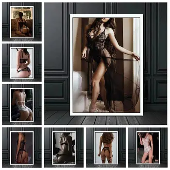 Sexy Lingerie Lady Canvas Tapyba Vintage Nordic Nude Wall Art Plakatai ir spaudiniai Hot Woman Body Pictures Miegamasis Namų dekoras
