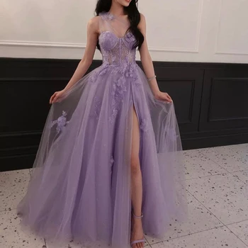 Prabangios nėrinių aplikacijos šoninis plyšys Vestuvių svečių vakaro kokteilis Prom Homecoming suknelės ypatingai nuotakai
