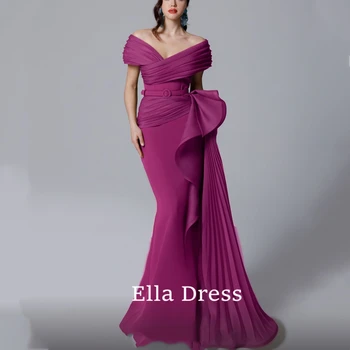 Ella Fuchsia Kortų Undinėlės vakarinė suknelė nuo peties šono plyšio Saudo Arabija Ruched Ruffled Ball Gown Celebrity Gown