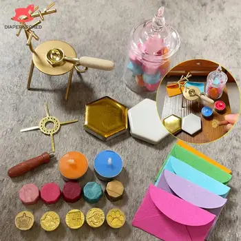 Random Color Dollhouse Miniatiūrinis vaško antspaudo įrankis Lako šaukšto rankena Vaško granulių voko modelis Apsimesti Žaisti Žaislas vaikams