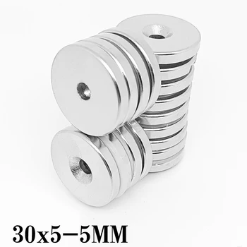 1/2/5/10/15/20PCS 30X5-5 Apvalus paieškos magnetas 30*5 skylės 5mm diskas priešpriešinis neodimio magnetas 30x5-5mm nuolatinis magnetas 30*5-5