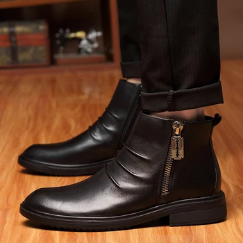 Prabangus prekės ženklas Vyriški rudeniniai natūralios odos batai Aukštos kokybės odiniai Chelsea Vyrai Elegantiški verslo kulkšnies batai Vyriški plius aksominiai batai