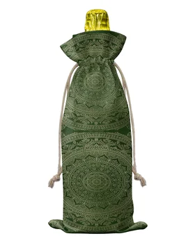 Mandala Retro Raštas Boho gėlių vyno butelių dangteliai su sutraukiamu raišteliu Vyno maišelio pakavimo krepšys Vestuvių vakarėlio dekoro dovana