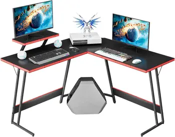 L formos žaidimų stalas Kompiuteris Kampinis stalas PC Žaidimų stalas su monitoriumi Stovas namų biuro rašymui (Juoda, 47 colių)